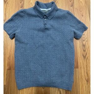 Grayson & Dunn Polo Mens Small Merino Wool Textured Knit Blue Slim Fit